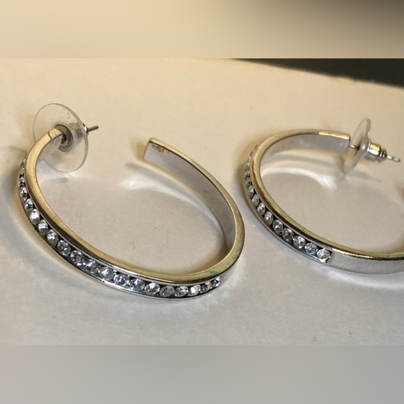 Silver Hoop w Rhinestone Earrings - Picture 3 of 8